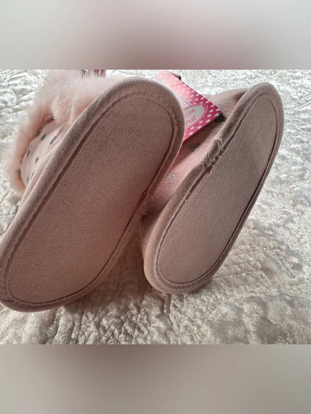 NWT Stepping Stones Baby Walker Faux Fur Pink Heart Booties